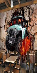 Пользовательские обои 3D стереоскопический автомобиль Jeep Broken Wall Bar Coffee Shop Modern Abstric Art Art Wall Mural Room спальня 8144781