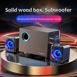 2.1 Деревянный настольный мультимедийный Bluetooth Ser Проводной компьютер Subwoofer для ПК ноутбук телевизор Android Mobile Gaming Hi-Fi Stereo 240422