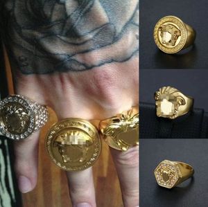 Никогда не выцветали дизайнерские фирменные кольца для лицевых полос для мужчин 18 тыс. Золота с серебряным покрытием хрустальной из нержавеющей стали Кольцо из хип -хоп кольцо