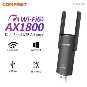 Kartlar CF953AX WiFi 6 USB Adaptörü 2.4G 5G AX1800 Yüksek Hızlı USB3.0 Kablosuz Dongle Ağ Kartı MT7921au Win10/11 için WiFi6 Adaptörü