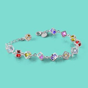 100% 925 Sterling Silver Color Zircon Crystal Cuff Bracelets