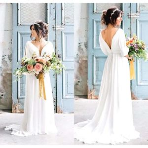 V-образные платья сексуальные без спины греки 2020 года Robe de Mariage Bohemian Beach Bride с рукавами Свадебное платье