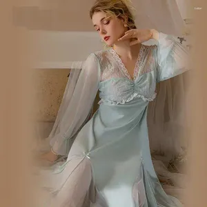 Женская одежда для сна Оптовая сексуальная с длинным рукавом ночная рукава сетчатая сетчатая сетчатая сетчатая сетка романтическая спина прозрачная ночная рубашка домашнее платье