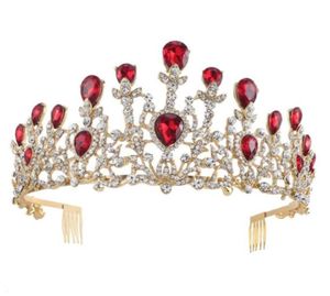 Klasik Vintage Altın Kaplama Yakut Kraliyet Mavi Rhinestone Prenses Kadınlar Weddig Parti Saç Tiaras Crown6878688122475