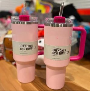THE QUENCHER H2.0 40oz Cosmo Pink Parade Tumbler with Lid - Flamingo Pink - Double Wall Vacuum Insulated Stainless Steel Travel Mug - 4 Hours Hot, 7 Hours Cold, 20 Hours Iced