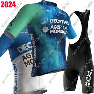 Maillot Ag2r Cycling Jersey Set Set Rance France Blue Clothing Mans Road Bike Рубашки костюмы велосипедные шорты Mtb Wear 240416