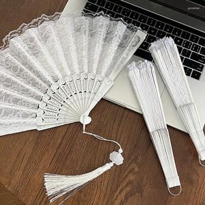 Dekoratif figürin Çin hanfu beyaz dantel katlanır fan çift katmanlı plastik düğün ev antik gelin el