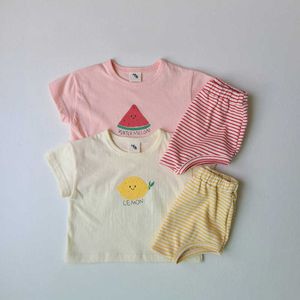 Instagram Bebek Koreli Bebek Yaz Meyve Kısa kollu Set Sevimli Pamuk Net T-Shirt Kapak Kısa Pantolon İki Parçalı Set