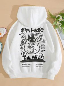 Erkek Hoodies Sweatshirts Japon Harajuku Cep Kedi Kaii Sokak Baskılı Hoodie Erkekler Kadın Gevşek Yumuşak Sıcak Sweatshirt Çift Hediye Kapşonlu Moda Hoody D240429