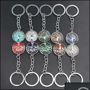 Клайф -мачины Lanyards Клавиши Lanyards Natural Crystal Stone Original Caychain Tree of Life Lucky Key Кольцо Сумка Car Caring Reik Dhufb