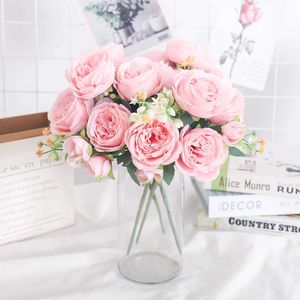 Высушенные цветы искусственные шелковые цветы розовые пион маленький белый букет невесты для вазы домашняя вечеринка свадебная комната.