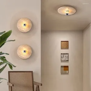 Wandlampen japanischer Stil Mode kreisförmige Travertin -Eisen LED Light Schlafzimmer Lernstudium Esszimmer Foyer -Beleuchtung Drop