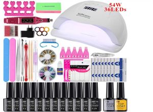 Набор ногтей 36W48W 54W LED UV Nail Lamp Kit 12pcs Gel Plock Soak Off Kit для Art Tools Electric Manicure Hand7027897