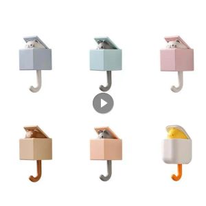 Set selbstklebende Wandhaken süße Katzenhaken -Türstars Halter Key Regenschirm Handtuchkappe Rack Wand Dekor Badezimmerzubehör Accessoires