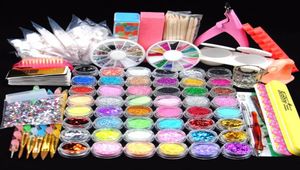 48 Glitter Toz Manikür Tırnak Kiti Rhinestones 3D Tasarım Akrilik Toz Jel Lehçe Tırnak Uçları Taşlar Dekorasyon Diy Tırnak Araçları Kit9908024