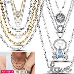 Подвесные ожерелья 2024 Новый 925 Pure Silver Women Paradigm Sparkling Love Pearl Оригинальный колье любитель DIY Fashion Charm Jewelrywx