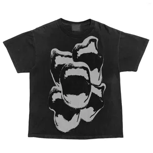 Camisetas masculinas 2024 Y2K Top punk gótico de grandes dimensões camisa retro lavada Harajuku Casual Casual Versátil Short Manutela Streetwear