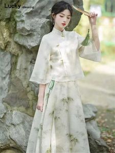 Этническая одежда ретро китайский стиль очень сказочный цветочный шифоновый рубашка с короткими рукавами