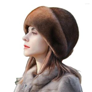Berets Ladies Fur Hat 2024 Winter Fluffy Mink Russian Cap Women's Goman's Headsd