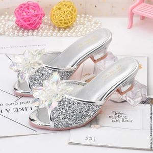 Kız karikatür deri çocuk ayakkabısı dondurulmuş prenses çocuk ayakkabıları kız kız slayt elbise kar kraliçesi sandals 240424