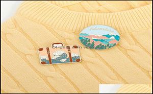 Pimler broşlar mücevher açık hava macerası seyahat çantası şekil unisex daire dağ ağaç dalga giysileri rozetleri alaşım yağlı boya sırt çantası 6246070