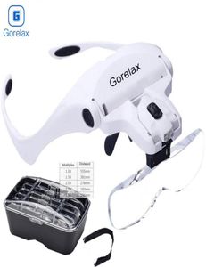 Gözlükler büyüteç 5 lens Loupe Eyewear LED ışıkları ile lamba başı bandı büyütme cam okuma için camı 1099102