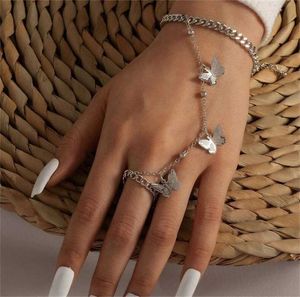 Zincir yeni kelebek kolye bağlantı zinciri bilek bilek kadınlar için gotik punk parmak yüzüğü bilezik moda 2024 trend estetik takılar