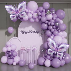 Kelebek Balon Kemeri Çelenk Kiti Mor Balonlar Folyo Kelebek Kızlar için Doğum Günü Düğün Anneler Günü Partisi Dekorasyonu 240429