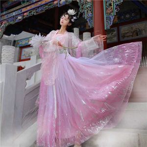 Etnik Giyim Çin Antik Hanfu Cosplay Tül Mesh Bayan Dans Elbisesi Cadılar Bayramı Kostümleri Çin Tarzı Giyim Peri Hanfu Pembe Beyaz