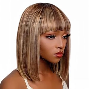 Evidenzia Ombre Bob Wig Hair Human Straight 4/27 Honey Blonde Bob Nessuno con parrucche anteriori in pizzo Macchina da 12 pollici Wigs Bob