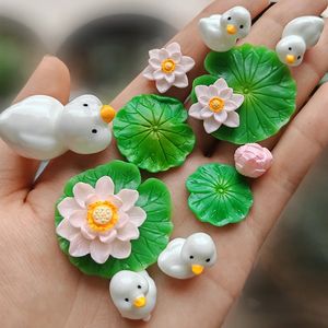 Baiufor Fish Lotus Leaf Cartoon Duck Set Terrarium Aquarium Cegrines Diy Fairy Garden Tank Landscape Miniature Home Decor 240429