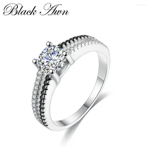 Küme Yüzükleri 2013 Moda Orijinal 925 STERLING Gümüş Takı Yuvarlak Nişan Kadınlar Blackwhite Stone Femme Ring Bijoux C223