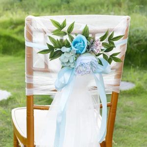 Dekoratif Çiçekler Şakayık Gül Simüle Sandalye Arka Çiçek Yaprakları ile Düğünler için Pew Süslemeleri Kilise Tören Partisi Dekor