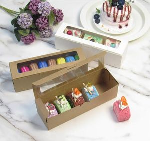 18.5x5.5x5cm Macaron PVC kutuları, açık pencere kağıdı ambalaj kutusu kutu kutuları ev tatlı dükkanı için Kraft Kağıt