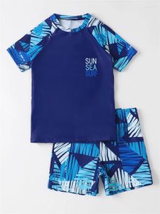 Kadın mayo çocuk mayo çocuklar 2024 mavi elmas kafes kısa kollu çocuklar yaz iki parçalı plaj kıyafeti banyo yüzme takım elbise