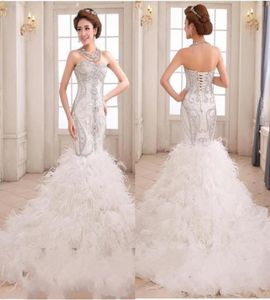 Lüks Vintage Deniz Kızı Gelinlik Maxi Online Straplez Ucuz Çar Gowns Zemin Uzunluğu Açık Beyaz Resmi Dikişli Düğün Elbisesi2883448