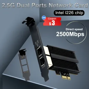 Kartlar 2500Mbps PCIE - RJ45 Ağ Kartı Intel I226 GIGABIT Ethernet RJ45 Çift Bağlantı Noktaları 1000/2500M PCI Express WLAN Adaptörü Masaüstü için