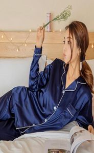 Женская шелковая атласная пижама пижама набор с длинным рукавом для сна Пижама пижамский костюм самка сон.