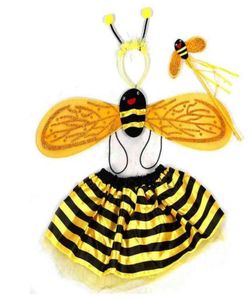 Kids Peri Bul Bee Wing Kostüm Set Süslü Elbise Cosplay Wings Tutu etek asa kafa bandı kız erkek etkinlik Noel sahne sahne 4556205