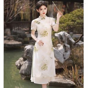 Etnik Giyim Çin Yüksek Bölünmüş Aodai Cheongsam Vintage Kadınlar Mandarin Yakası Günlük Qipao Elbiseler