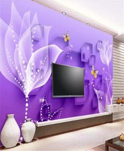 Пользовательские 3D -обои фиолетовые лилию прозрачные цветы мода гостиная спальня Фоны стены дома декор роспись обои 5880133