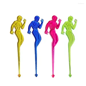 Parti Dekorasyonu 10 PCS Muscle Man Plastik Gece Kümesi Kokteyl Swizzle Sopa Şarap Çay İçecek Karıştırıcı Kahve Muddler Puddler