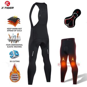 X-TIGER Mann Fleece Radfahren Trägerhose Winter Reflektierende Reißverschluss Streifen Thermo Mountainbike Fahrrad Strumpfhosen 5D Spong Pad Hose 240129