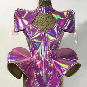 Parti Dekorasyon Sahnesi Kostümleri Gece Kulübü DJ Şarkıcı Gogo Dance Costume Lazer Deri Elbise Çılgın Doğum Günü Kıyafet Kadın Festivali Giyim