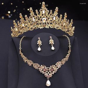 Kolye küpeler seti lüks şampanya kristal gelin taç takı prenses kraliçe tiaras balo gelini düğün dubai moda