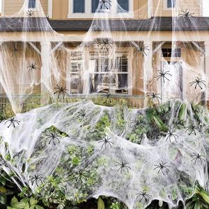 Parti Dekorasyonu Cadılar Bayramı Yapay Örümcek Web Süper Örümcekleri ile Süper Streç örümcek ağları korkutucu sahne dekor Korku Evi Sahne Sahne