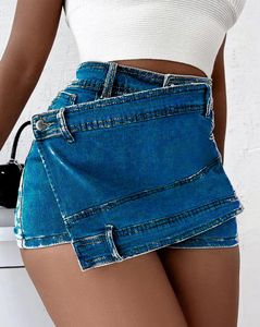 Moda plus size denim saia feminina venda quente irregular cintura alta jean shorts