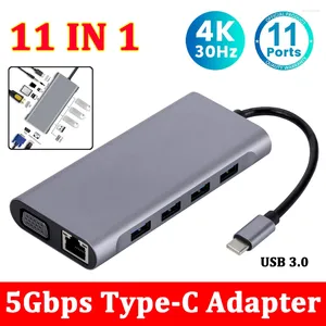 1 USB Hub 3 0 Type-C Splitter'dan Adaptörden Adaptör HDMI VGA Kart Okuyucu 11 Ports Dock İstasyonu MacBook Dizüstü Dizüstü Bilgisayar