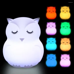 Gece Işıkları Karikatür Kedi Köpek Baykuş Tavşan Led hafif dokunmatik sensör 9 Renk Pil Güçlü Yatak Odası Silikon Hayvan Lambası Çocuklar İçin Bebek Hediyesi