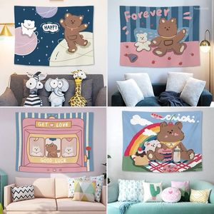 Гобелены Kawaii для декора комнаты, гобелен, настенный гобелен для спальни, аксессуары для дома, милый медведь, семейный узор, фрески для девочек и детей в стиле хиппи
